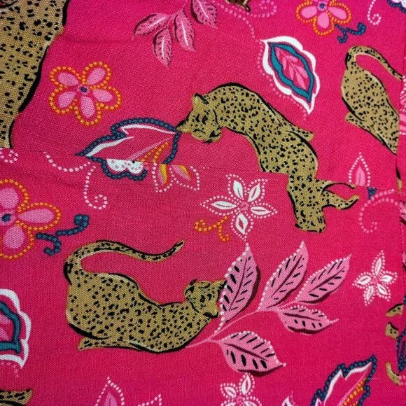 Torrid Size 5 Plus Size Pink Leopard Dress Midi Rouched Short Sleeve Belted Cat - Picture 16 of 16